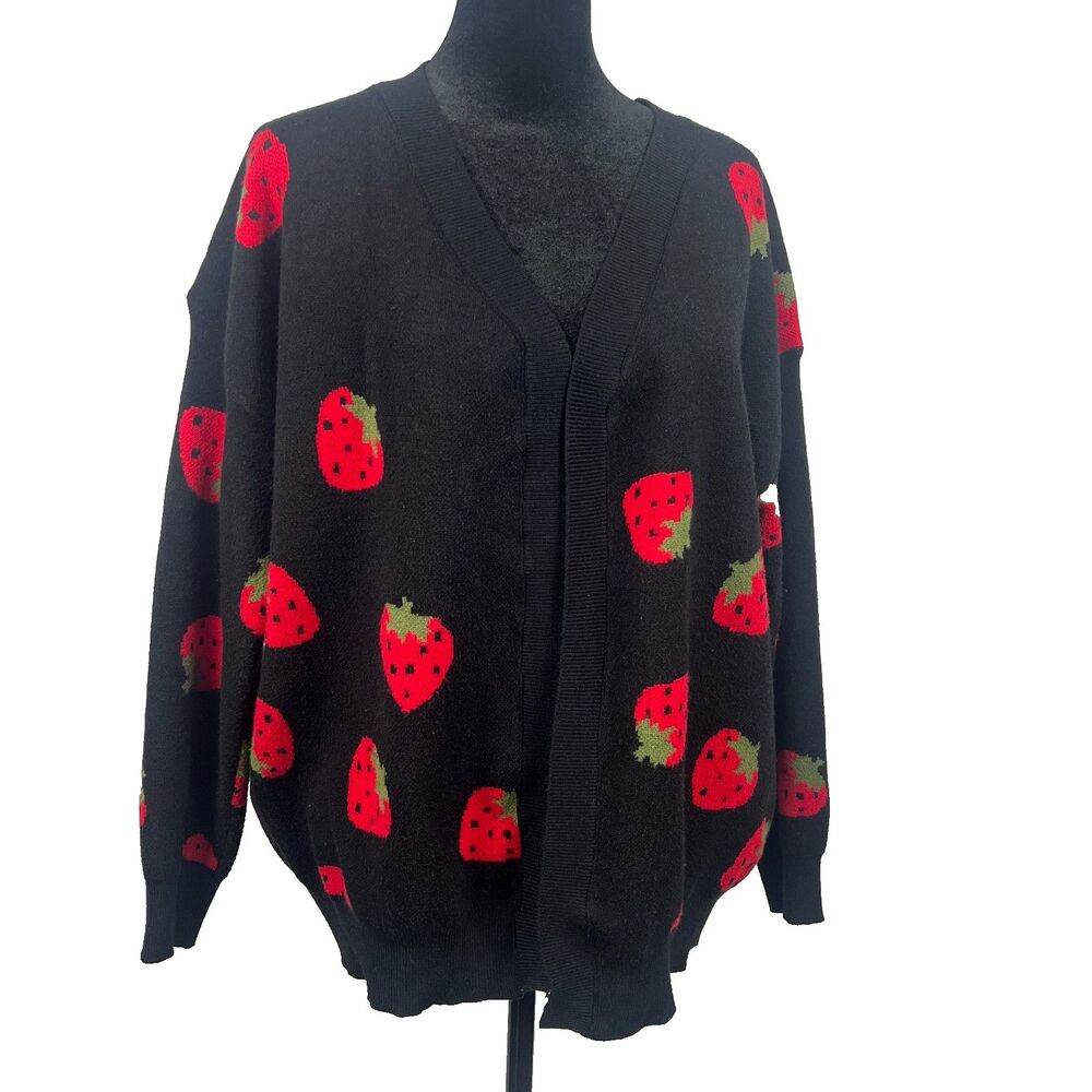 Oversized Strawberry Cardigan Sweater Twee Coquette L